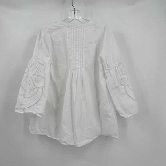 Soft Surroundings Womens Pullover Top Size L White Boho Cut Outs Flowy Henley - Picture 2 of 7
